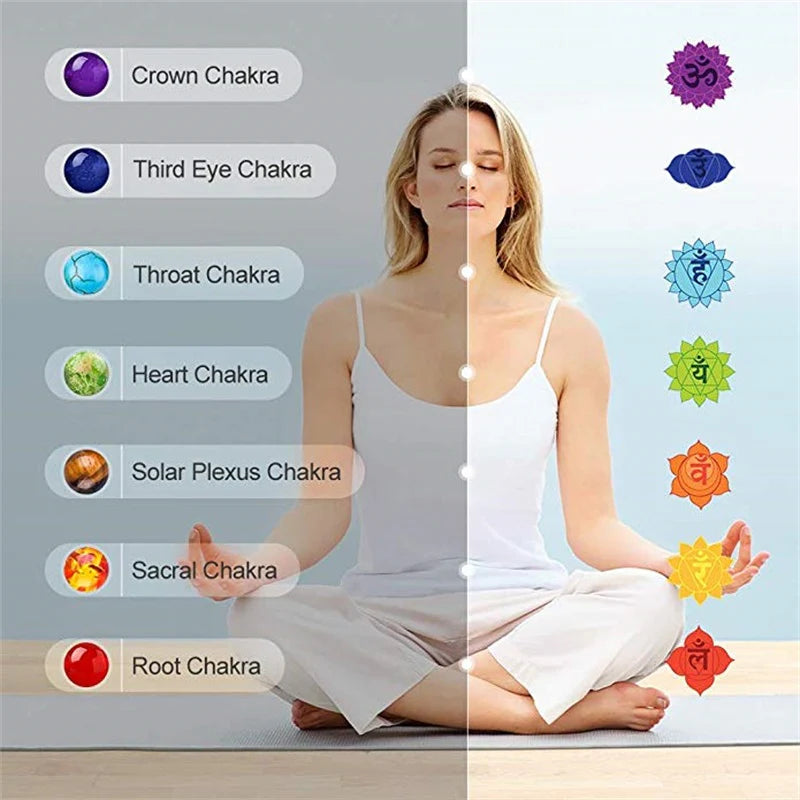 Pulsera de piedra de roca de lava de 7 chakras Pulsera de yoga con cuentas de cristal
