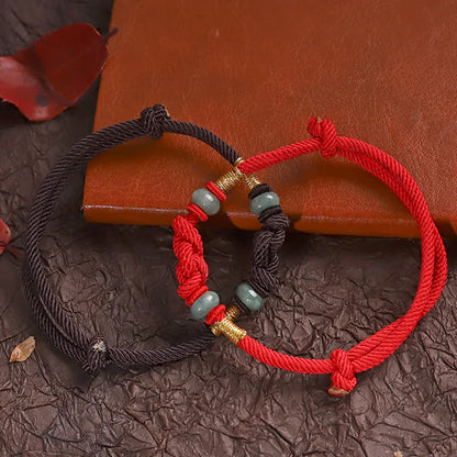 Pulsera de pareja trenzada con nudo de fortuna de jade de hilo rojo