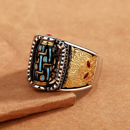 Anillo giratorio de bendiciones de riqueza de nueve ojos Dzi tibetano