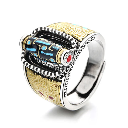 Anillo giratorio de bendiciones de riqueza de nueve ojos Dzi tibetano