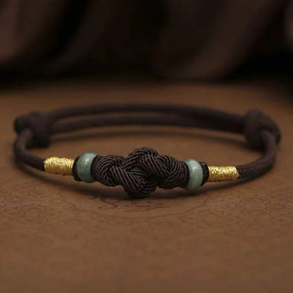 Pulsera de pareja trenzada con nudo de fortuna de jade de hilo rojo