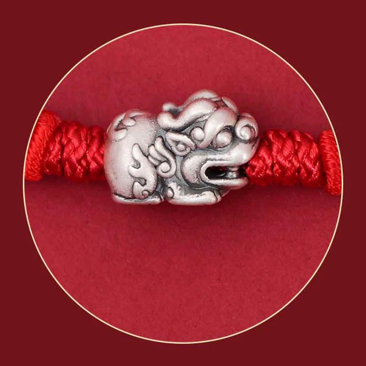 Pulsera trenzada hecha a mano de plata esterlina 925 PiXiu Fu Personaje Riqueza Suerte