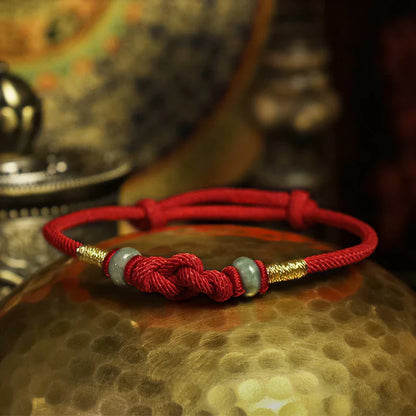 Pulsera de pareja trenzada con nudo de fortuna de jade de hilo rojo