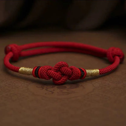 Pulsera de pareja trenzada con nudo de fortuna de jade de hilo rojo