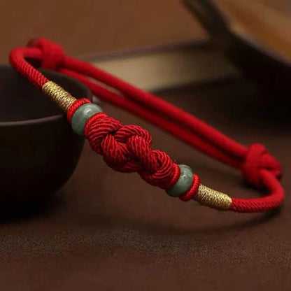 Pulsera de pareja trenzada con nudo de fortuna de jade de hilo rojo
