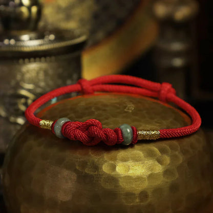 Pulsera de pareja trenzada con nudo de fortuna de jade de hilo rojo