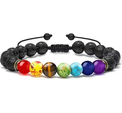 Pulsera de piedra de roca de lava de 7 chakras Pulsera de yoga con cuentas de cristal