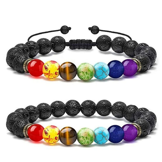 Pulsera de piedra de roca de lava de 7 chakras Pulsera de yoga con cuentas de cristal