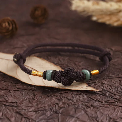 Pulsera de pareja trenzada con nudo de fortuna de jade de hilo rojo