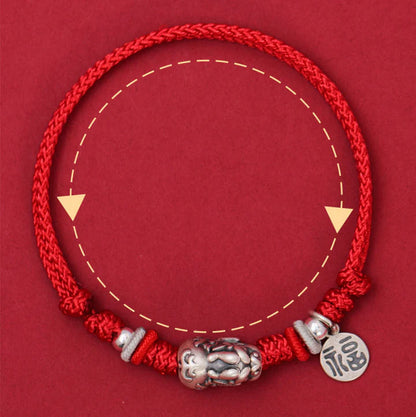 Pulsera trenzada hecha a mano de plata esterlina 925 PiXiu Fu Personaje Riqueza Suerte