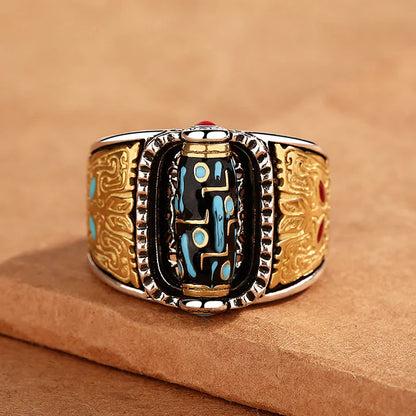 Anillo giratorio de bendiciones de riqueza de nueve ojos Dzi tibetano