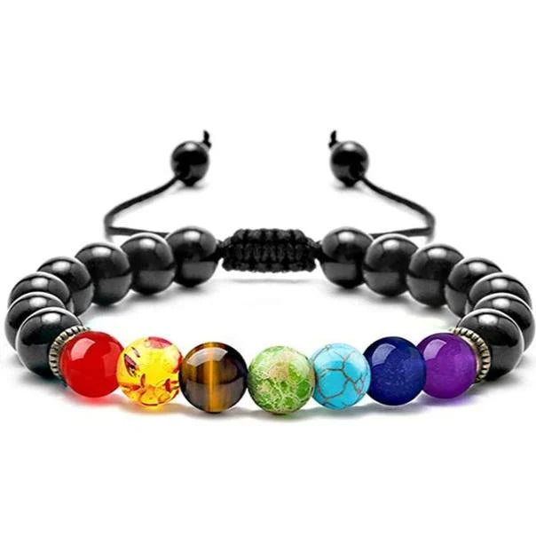 Pulsera de piedra de roca de lava de 7 chakras Pulsera de yoga con cuentas de cristal